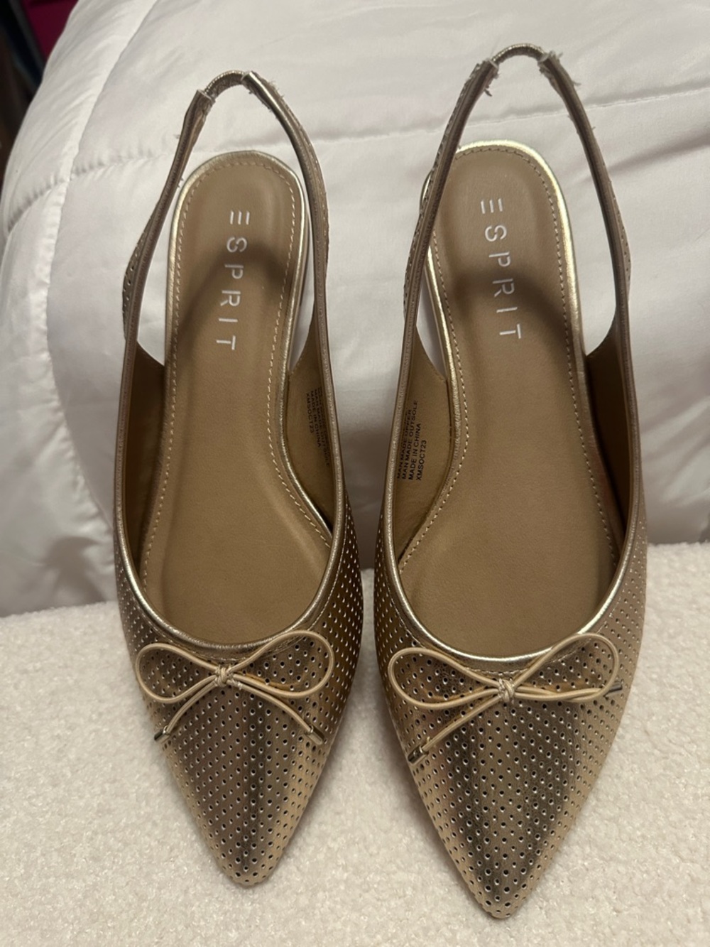 Esprit Petria Metallic Gold Pointed-Toe Slingback Flats